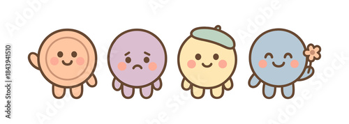 Adorable kawaii characters: expressive cartoon figures with cute facial expressions