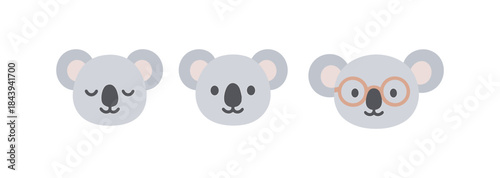 Adorable koala faces with different expressions and accessories