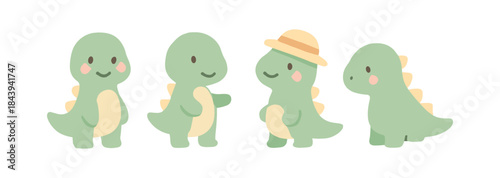 Cute cartoon dinosaur characters with accessories and pastel colors