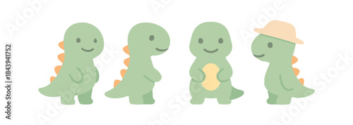 Cute cartoon dinosaurs with friendly expressions and childlike charm