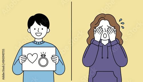 A digital proposal via video call where one partner holds up a sign with the proposal while the other is overcome with emotion on the other side of the screen.