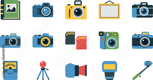 Colorful photography icons and equipment illustrations