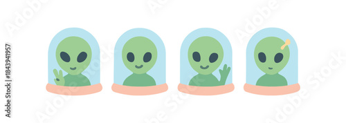 Cute cartoon aliens in spacesuits with adorable expressions