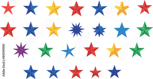 Colorful star shapes and numbers on white background for rating and design use