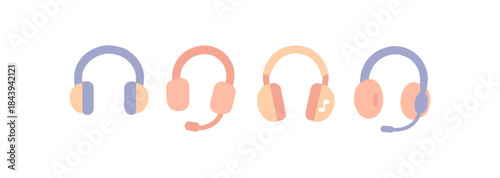 Set of minimalist headphones and headsets in pastel colors