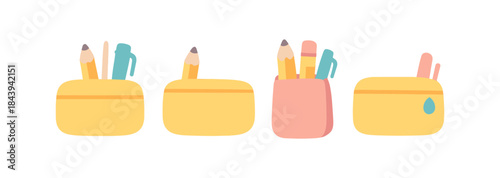 Cute minimal pencil case set with stationery in pastel colors