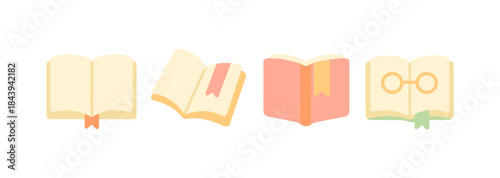 Flat design book icons with bookmarks and glasses for educational themes
