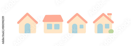 Minimalist colorful house icons on white background