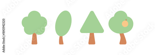 Simple flat design trees collection featuring minimalist shapes and soft colors