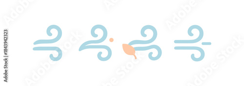 Minimalist wind icons with leaf element in modern flat design