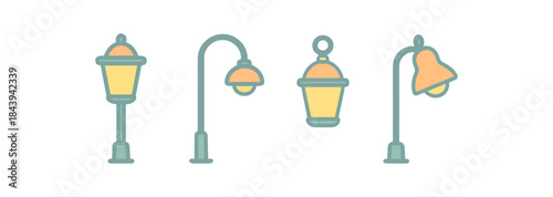 Charming flat style vintage street lamps collection for urban design