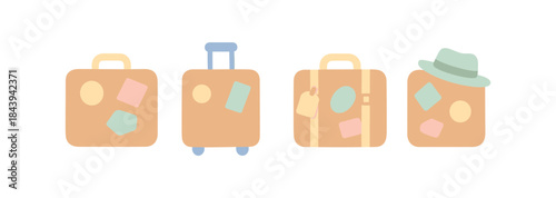 Pastel suitcase collection with stickers in minimalist style