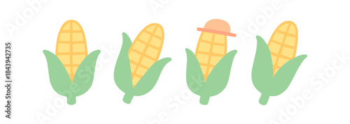 Playful corn icons: minimalist style with cute hat detail