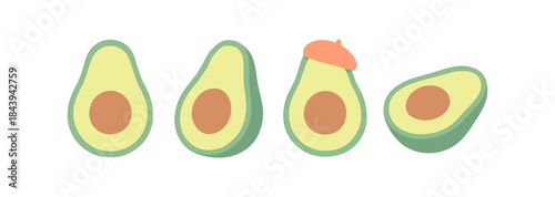 Playful avocado halves with beret hat in minimalistic flat style