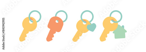 Colorful minimalist key collection with heart and house charms