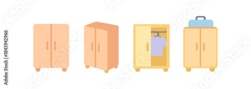 Set of minimalist closet designs in pastel colors