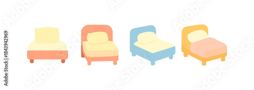 Colorful minimalist single beds collection in pastel shades for interior design