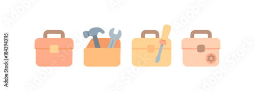 Toolkit icons: flat design concepts with tools and cases for business and repair