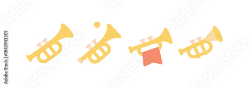 Set of yellow trumpets in minimalistic flat style on white background