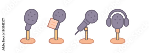 Microphone icons in cute style for podcast and broadcasting designs