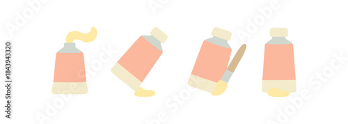 Creative art supplies featuring paint tubes and brushes in minimalist design