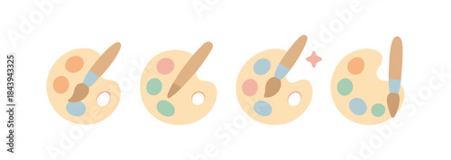 Pastel artistic palettes with brushes in minimalistic flat design
