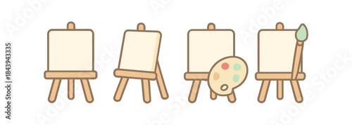 Flat style art easel and painting tools set for creative projects and artistry enthusiasts