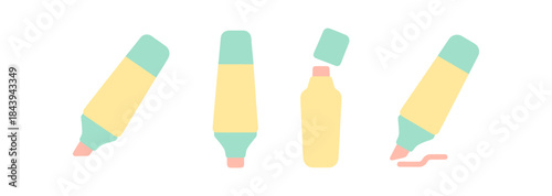 Pastel highlighters in minimalist flat design on white background
