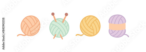 Minimalist yarn balls with knitting needles in pastel colors