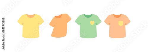 Colorful collection of simple flat t-shirts with minimalist designs