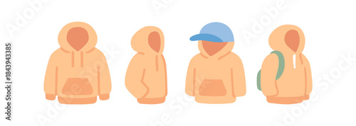 Minimalist hoodie and cap collection in flat style