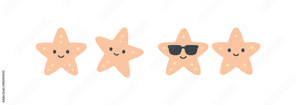 Fototapeta Cute star characters with smiling faces and sunglasses