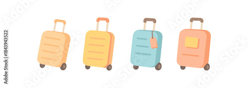 Colorful minimalist travel suitcases set on wheels for stylish luggage design