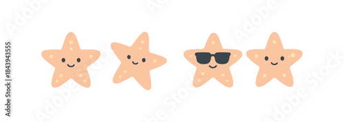 Cute star characters with smiling faces and sunglasses
