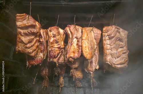 Smoking meat in a smokehouse for Christmas