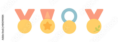 Colorful medal set with modern geometric designs for celebrations and achievements