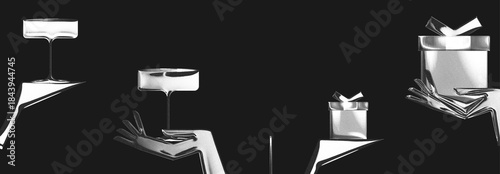 Holiday festive chrome banner for greeting, advertising, sale, holiday design, celebrate, social media