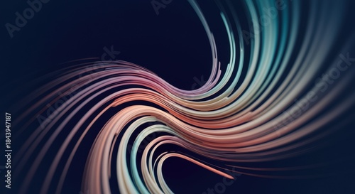 Curved lines swirl in graceful spirals with soft gradient colors on dark background