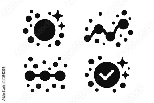 Bubbly Progress Icons. Solid style icons of bubbly progress markers: effervescent spheres, pulse paths, milestone indicators,