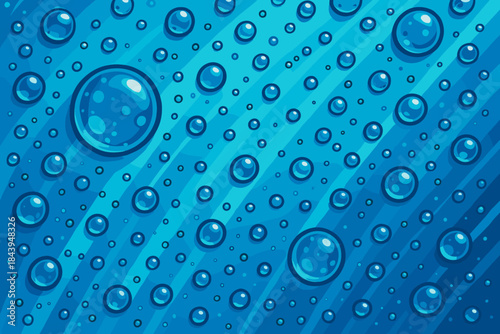 Glistening Blue Bubbles. Macro shot of bubbles glistening on a glass surface, vibrant blue vector illustration tones, abstract and