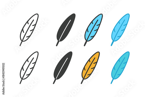 Stylized Gull Feathers. Gull feather with detailed shaft and pointed nib, simple minimal vector icon, first in line style with