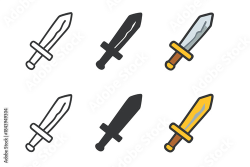 Stylized Sword Variations. Stylized sword showing temper line along cutting edge, clean geometric minimal icon, first in line