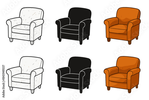 Stylish Leather Armchair. Comfortable leather armchair showing subtle wear and patina, abstract minimal vector design, first in