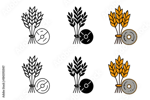 Heritage Wheat & Millstone. Bundle of heritage wheat beside millstone symbolizing connection between ancient grains and craft