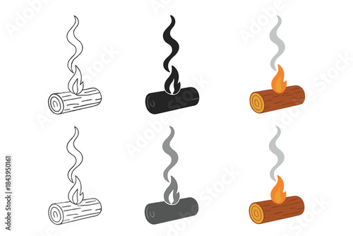 Artistic Smoke Variations. Thin wisp of smoke curling from burning apple wood log, gentle rising motion captured in clean organic