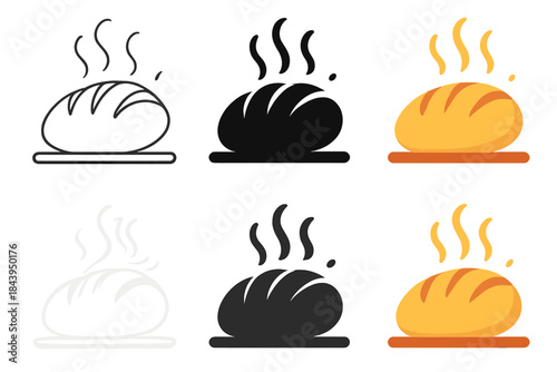 Dynamic Bread Baking. Round loaf expanding dramatically in oven under burst of steam, clean curved lines showing rise and energy