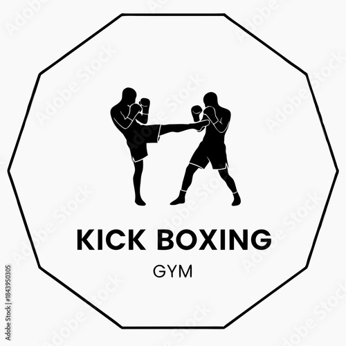 Kick Boxing Gym Logo: A dynamic logo captures the energy of kickboxing. Two athletic figures engage in a kickboxing bout, with one delivering a powerful kick, and the other poised to defend.