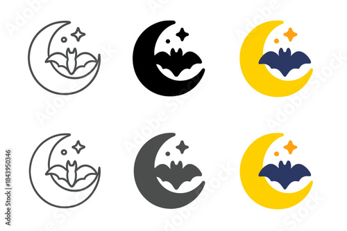 Bat Cave Moon. Bat Cave Moon, harmonious night icon merging natural silhouettes and celestial balance, first in line style with