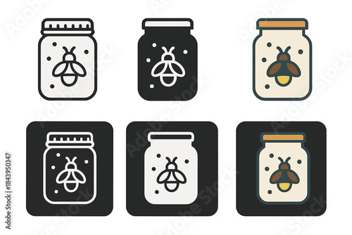 Firefly Jar Art Styles. Firefly Jar Light, minimalist nocturnal emblem symbolizing warmth, memory, and fleeting summer glow, first