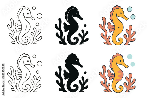 Seahorse Aquatic Dance. Seahorse Coral Bubble, gentle aquatic dance with organic shapes and soft curves, first in line style with